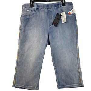 FDJ Pedal Pusher Denim Capris Size16 Rainbow Trim Light Blue Stretch Designer